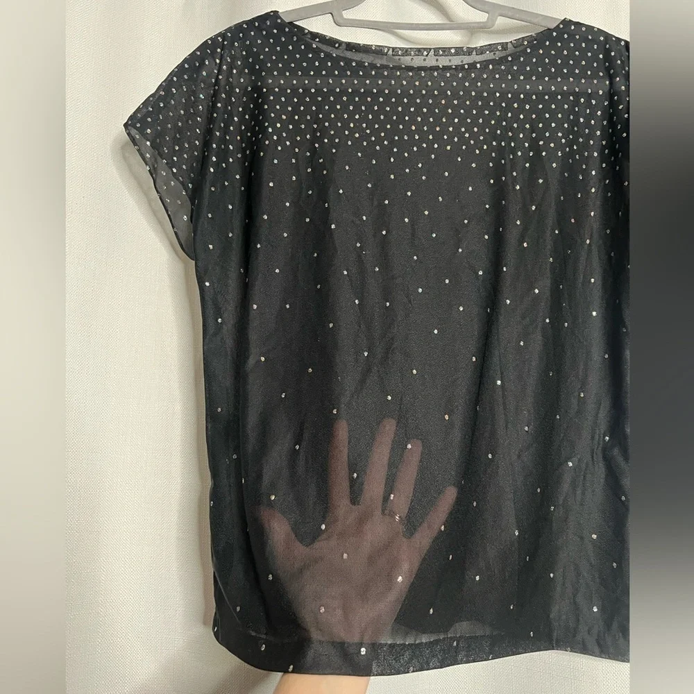 Black Sheer Ombre Glitter Dot Top Medium - Picture 6 of 7